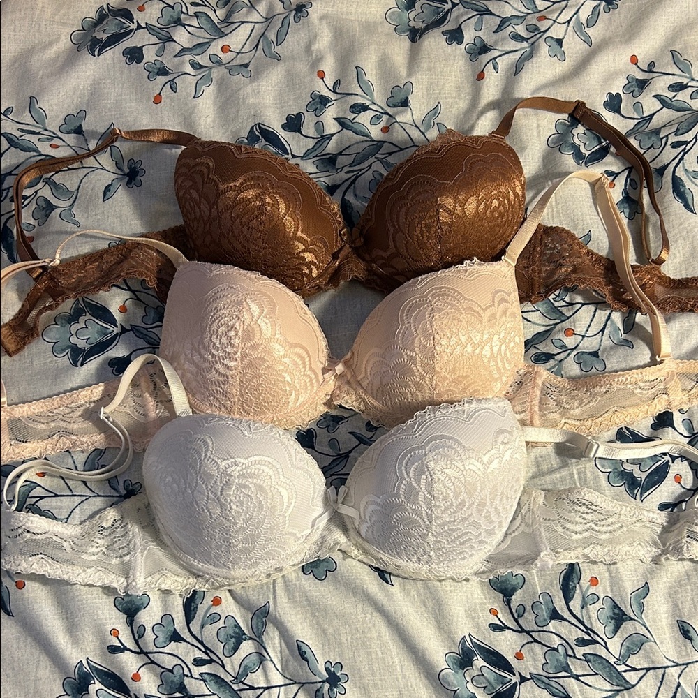 Lace Elegance Bra Set - White, Cream, and Brown